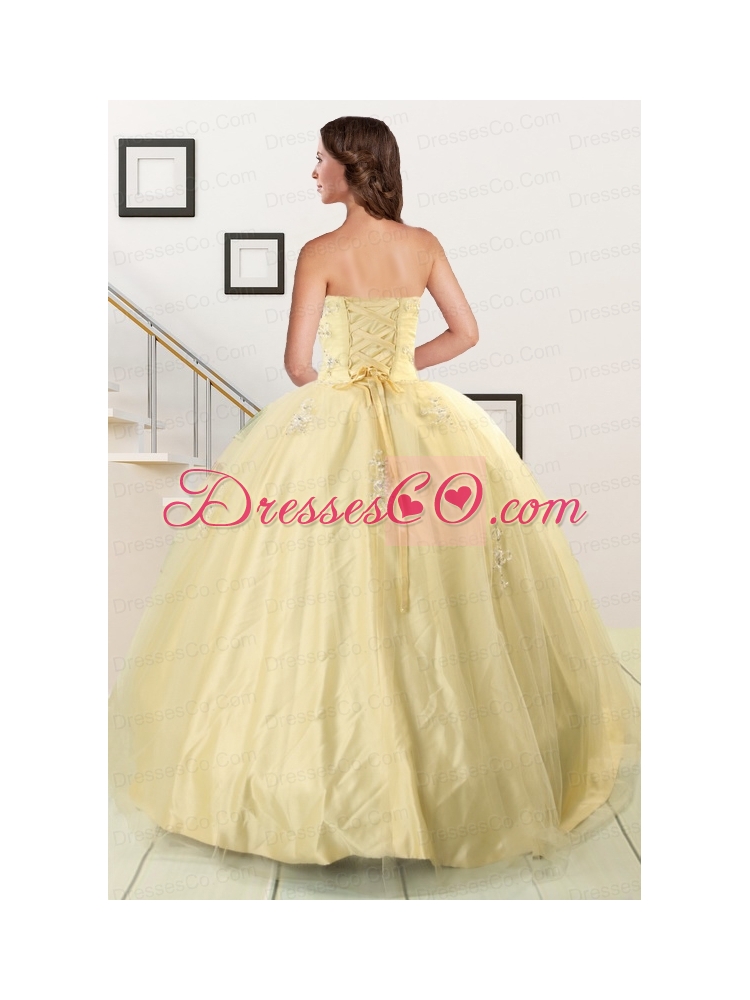Cheap Appliques Quinceanera Dress in Light   Yellow For
