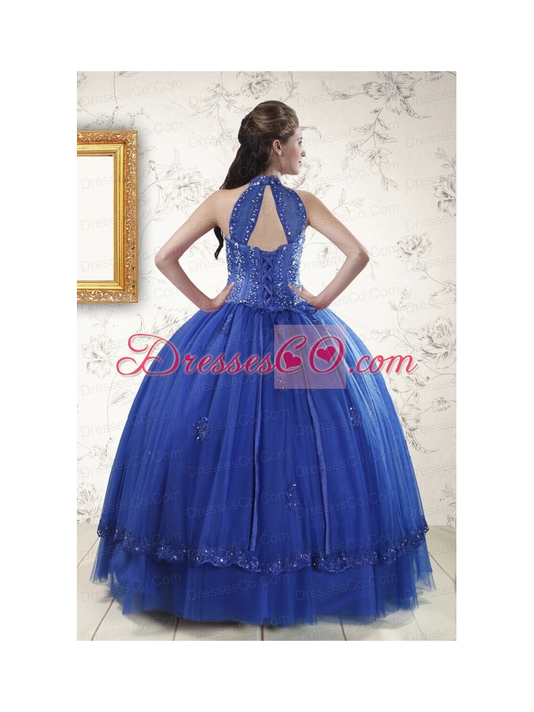 Cheap Royal Blue Quinceanera Dress with   Appliques and Beading