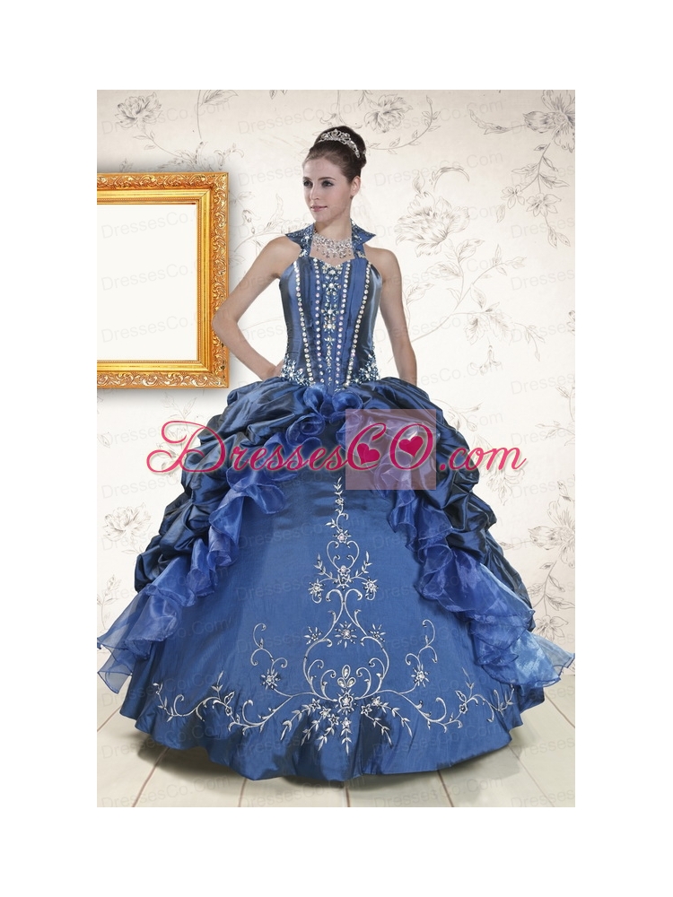 Cheap Navy Blue Quinceanera Dress with   Beading