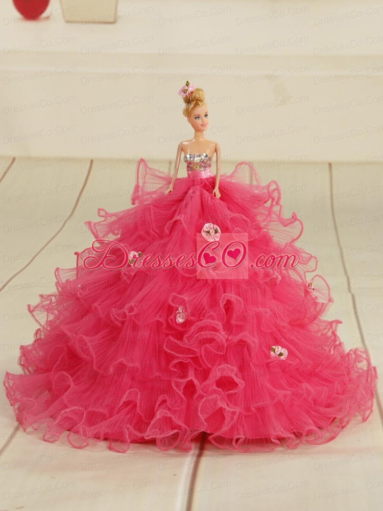 Strapless Hot Pink Cheap Quinceanera Dress with   Appliques for