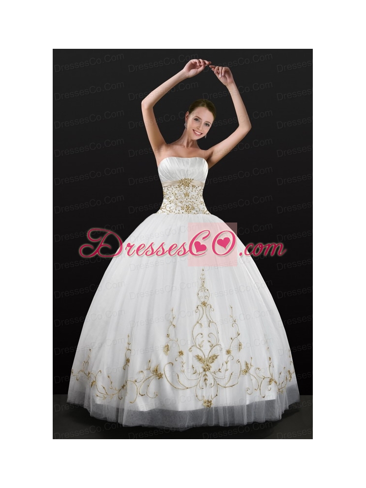 White Strapless  Cheap Quinceanera Dress   with Beading and Embroidery