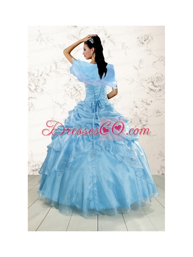 Classic Appliques Quinceanera Dress in Aqua Blue Color