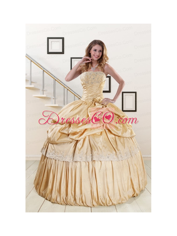 Classic Champagne Quinceanera Dress with   Appliques