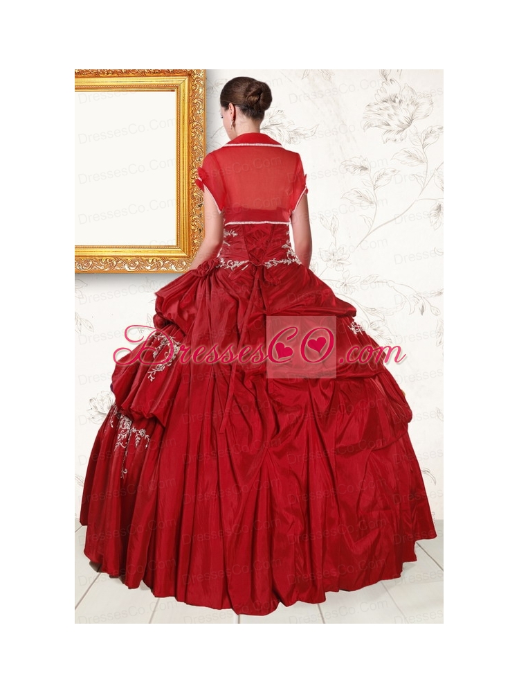 Wine Red Classic Quinceanera Dress  with Embroidery