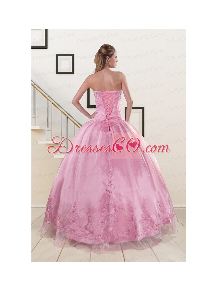 Beading and Appliques Baby Pink Classic Quinceanera   Dress