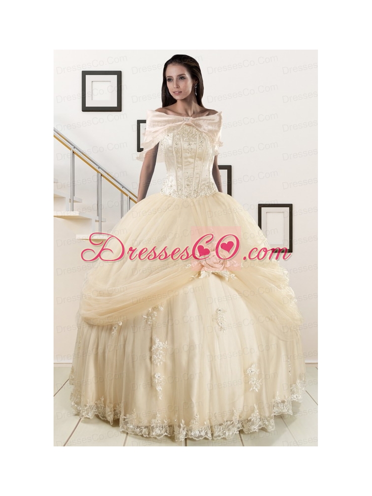 Classic Appliques  Champagne Quinceanera Dress   with Wraps