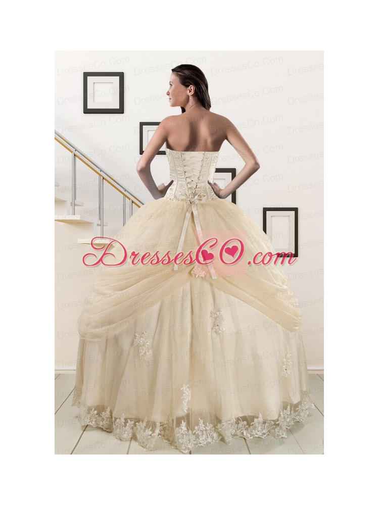 Classic Appliques  Champagne Quinceanera Dress   with Wraps