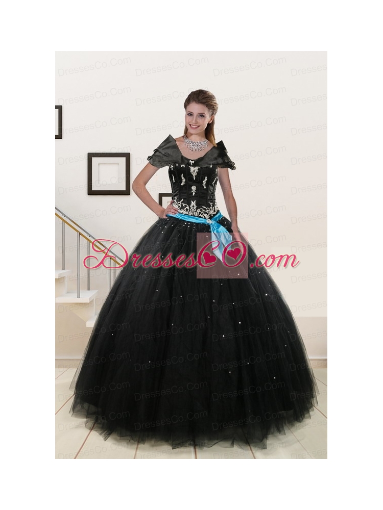 Classic Appliques and Beading Quinceanera Dress in   Black