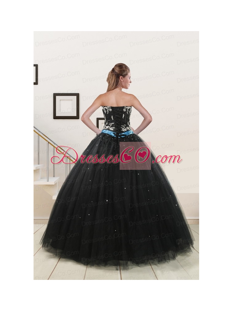 Classic Appliques and Beading Quinceanera Dress in   Black