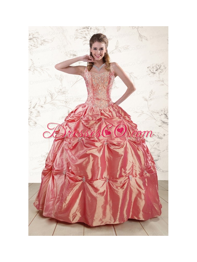 Classic Beading and Appliques Watermelon Red   Quinceanera Dresses