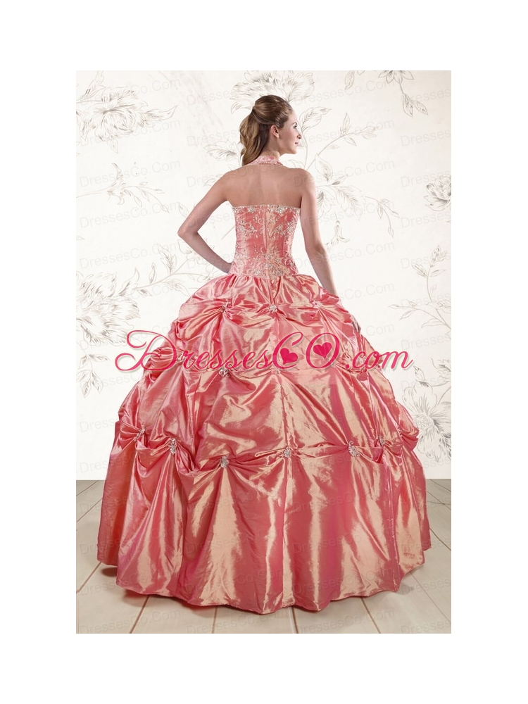Classic Beading and Appliques Watermelon Red   Quinceanera Dresses