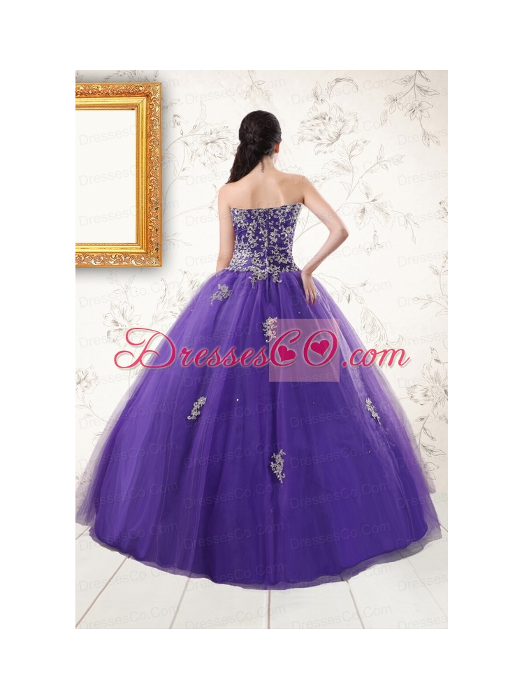 Classic Purple Quinceanera Dress with Appliques and   Beading