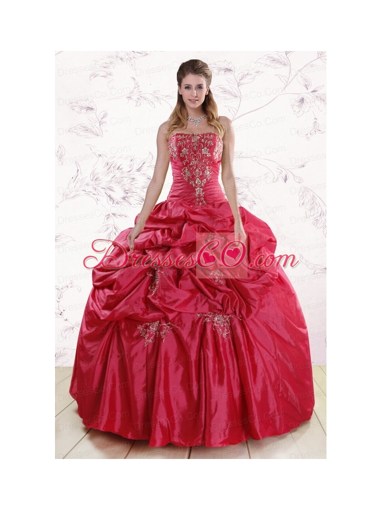 Classic Strapless Hot Pink Quinceanera Dress with   Embroidery