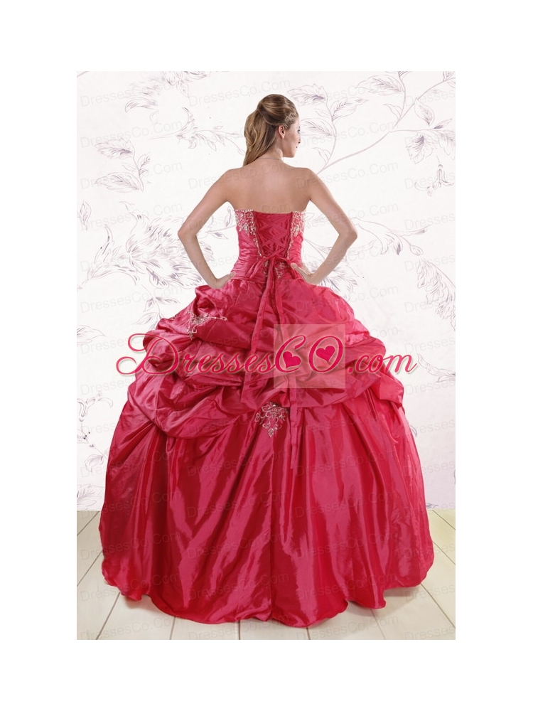 Classic Strapless Hot Pink Quinceanera Dress with   Embroidery
