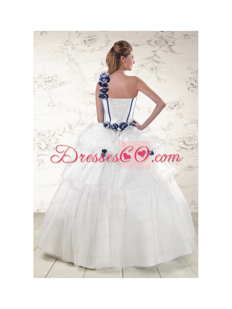 Classic White One Shoulder Hand Made Flower   Quinceanera Dress for