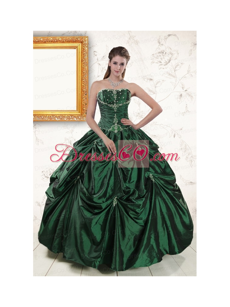 Classic Appliques Quinceanera Dress in Dark   Green