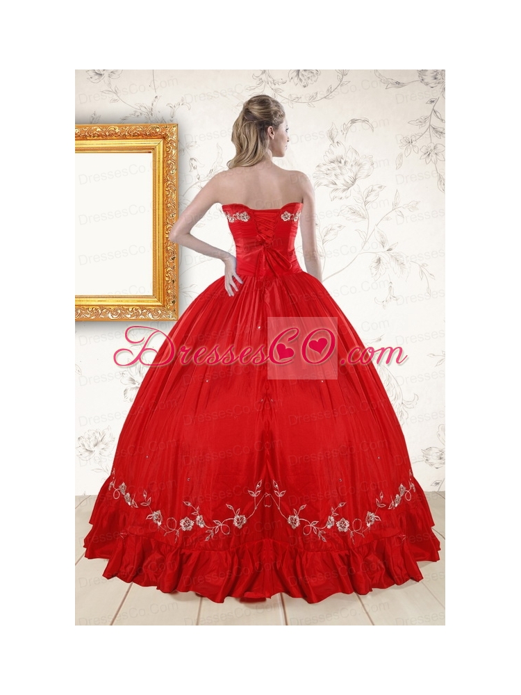 Classic Red Puffy Quinceanera Dress  with Embroidery
