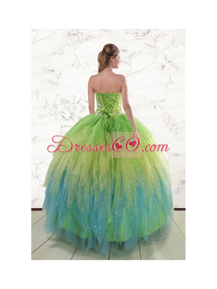 Clorful Beading and Ruffles Quinceanera Dress in   Multi Color