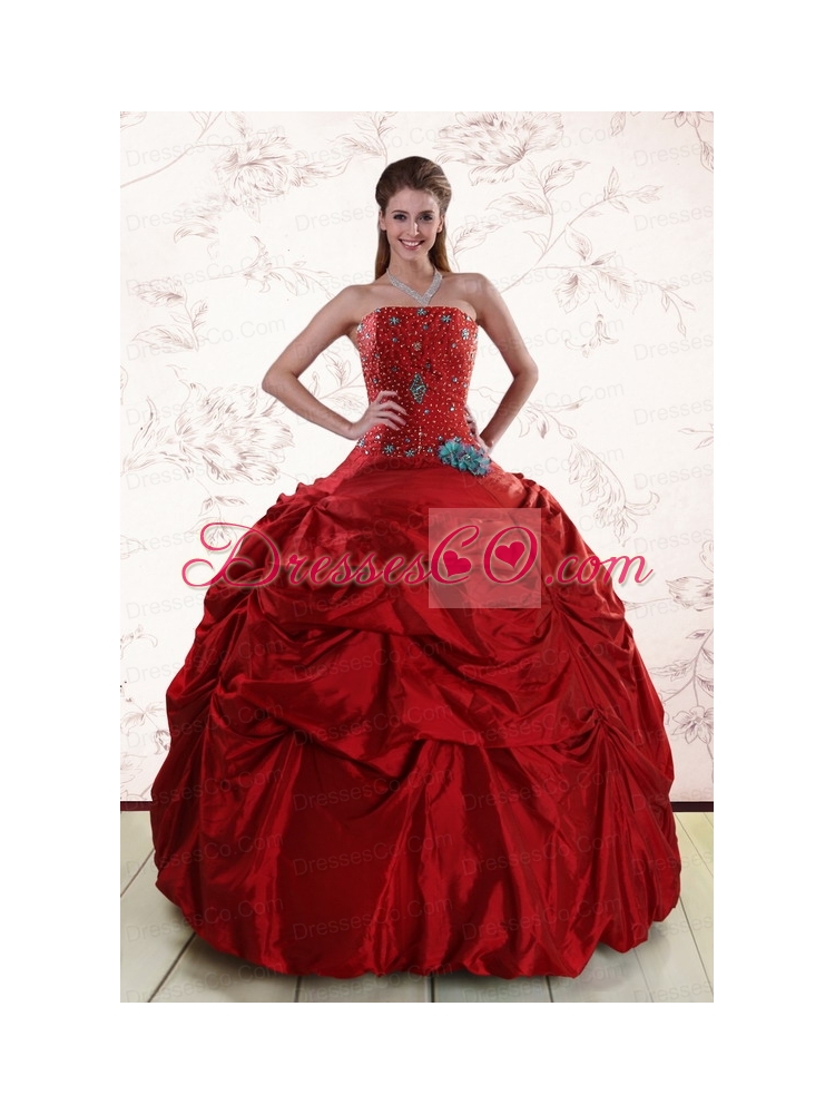 Elegant Beaded Strapless Quinceanera Dress with   Pick Ups