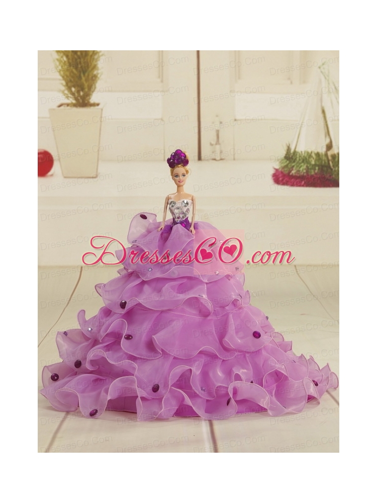 Elegant  Beading and Ruffles Quinceanera Dress  in Purple