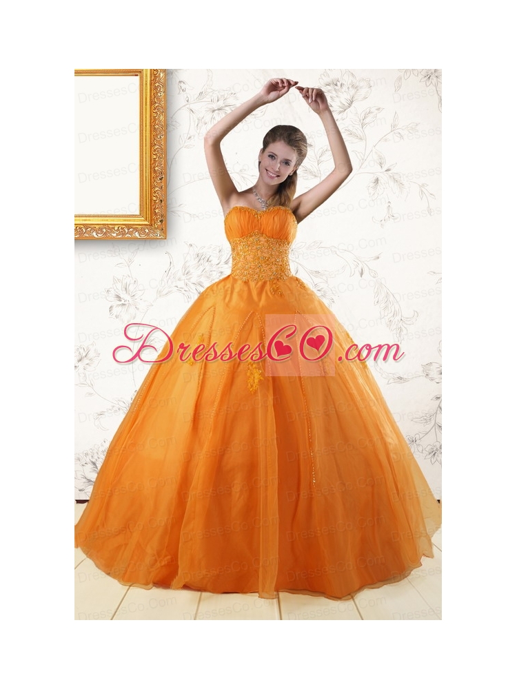 Elegant Orange Quinceanera Dress with   Appliques
