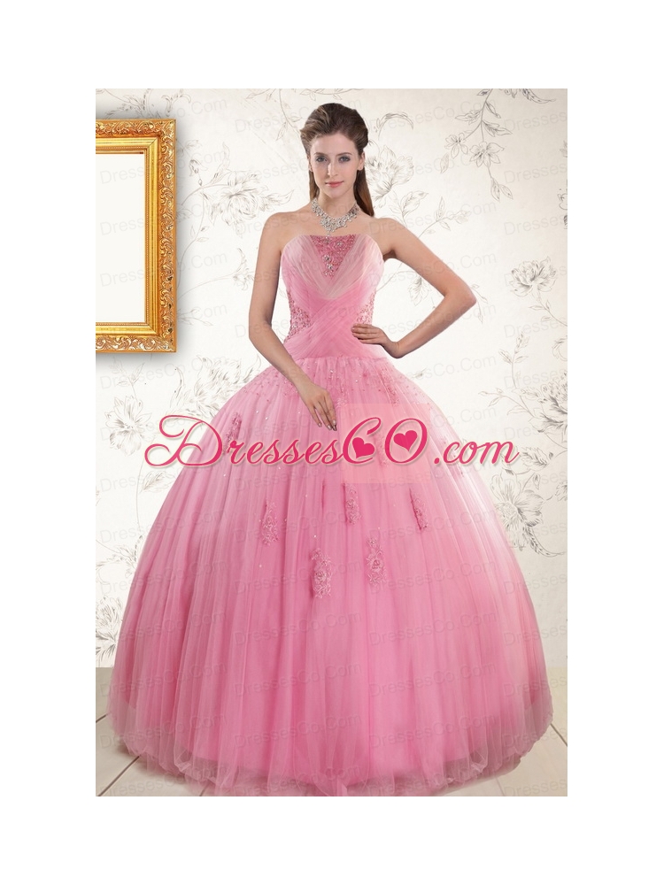 Elegant Pink Quinceaneras Dress with Appliques   and Beading