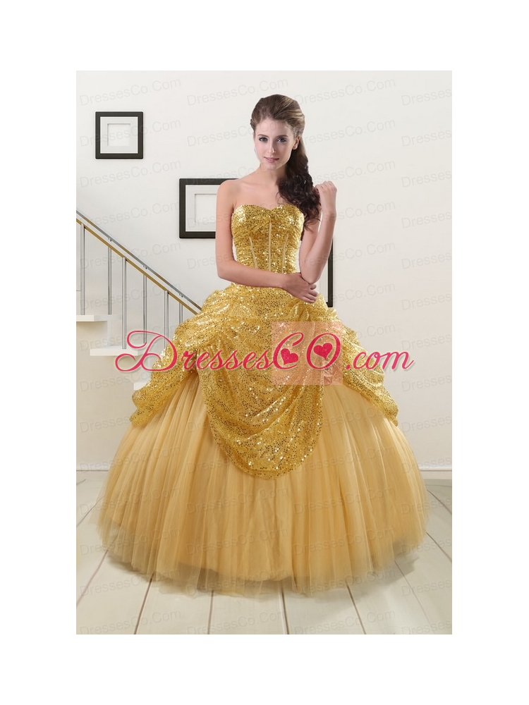 Elegant Sequined Quinceanera Dress  in Gold