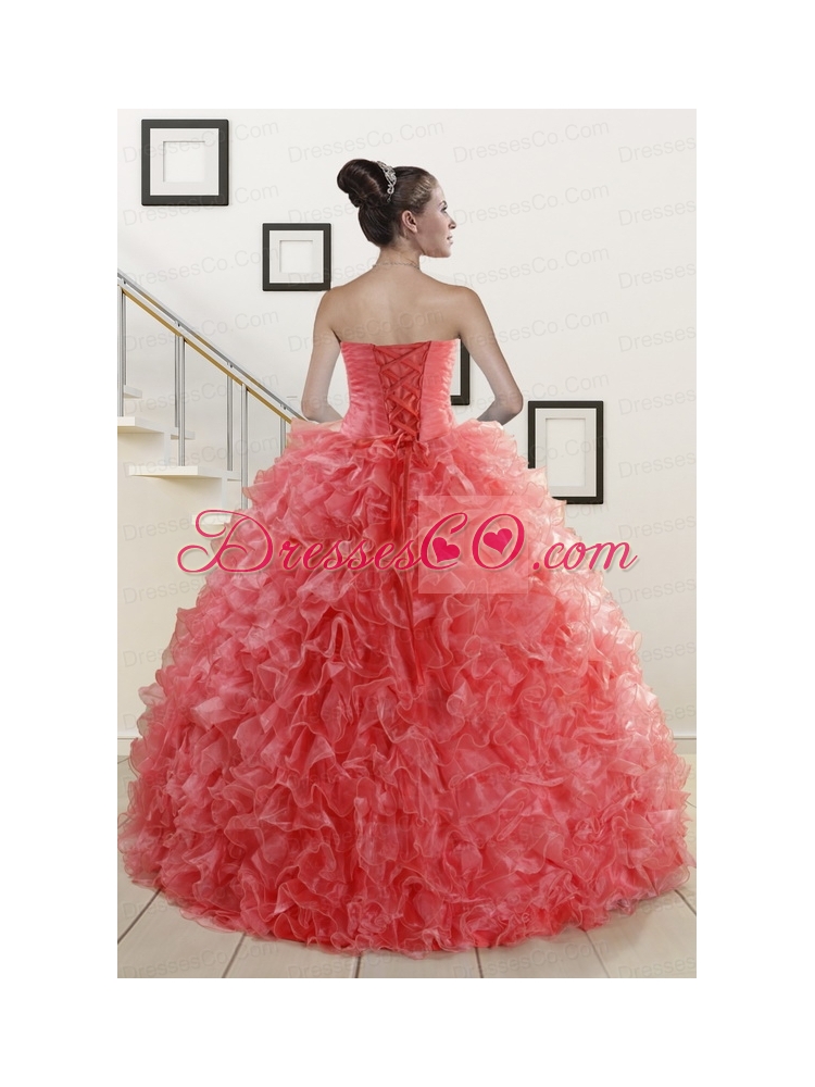 Elegant Watermelon Red Quinceanera Dress with   Beading