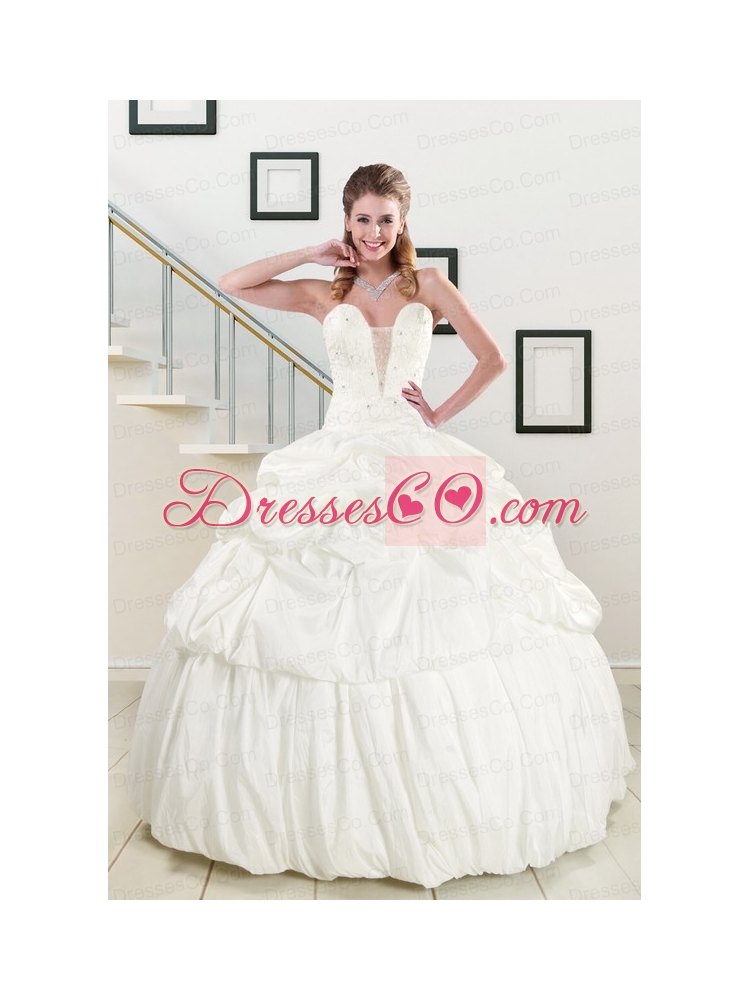 Elegant White Taffeta DressFor a Quinceanera   with Beading and Pick Ups