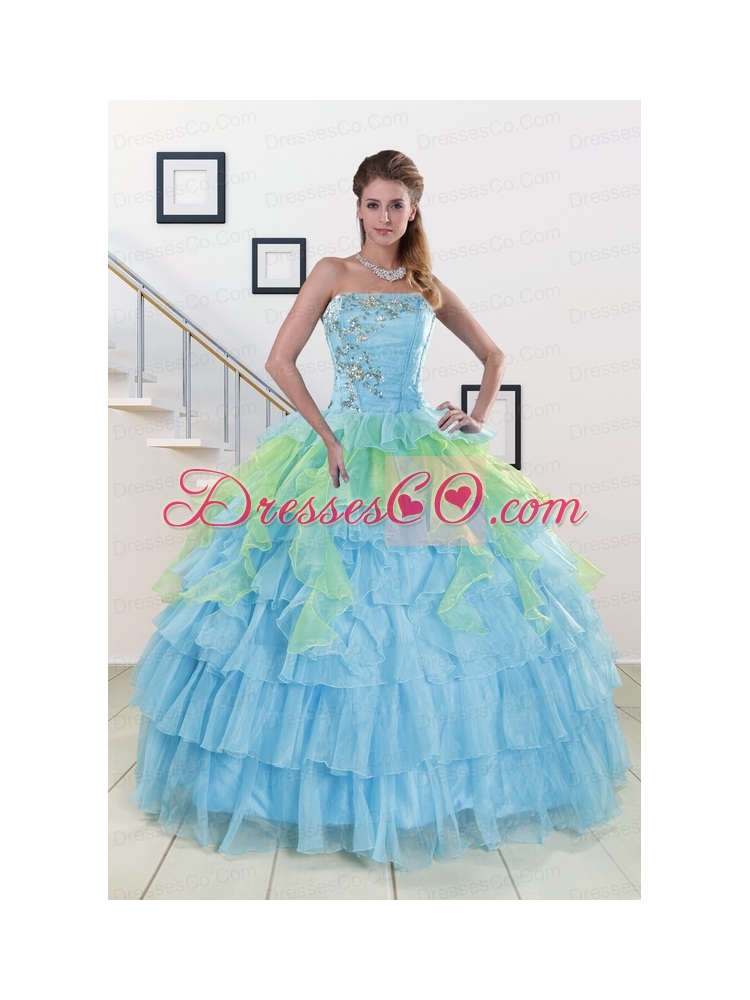 Classic Beading Strapless Multi Color Quinceanera Dress   for