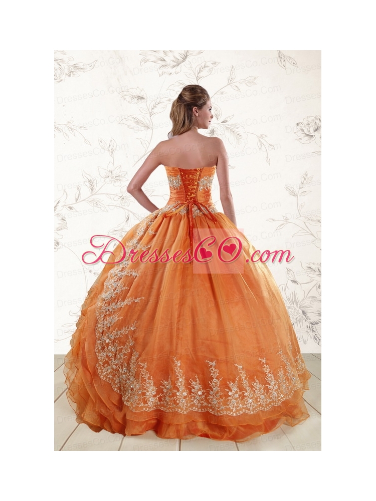 Classic Strapless Appliques  Quinceanera Dress in   Orange