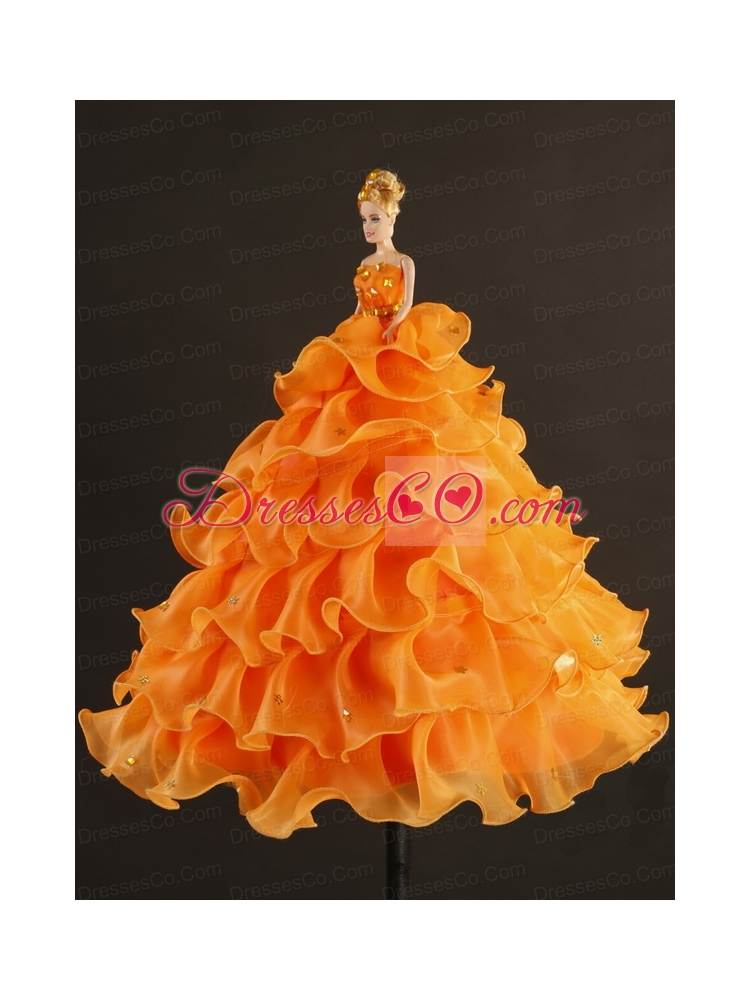 Classic Strapless Appliques  Quinceanera Dress in   Orange