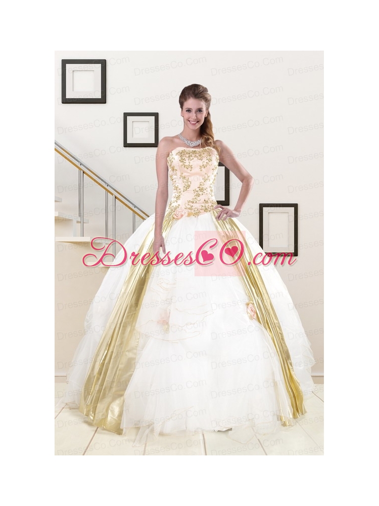 Classic Strapless White  Quinceanera Dress with   Appliques