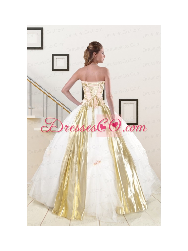 Classic Strapless White  Quinceanera Dress with   Appliques