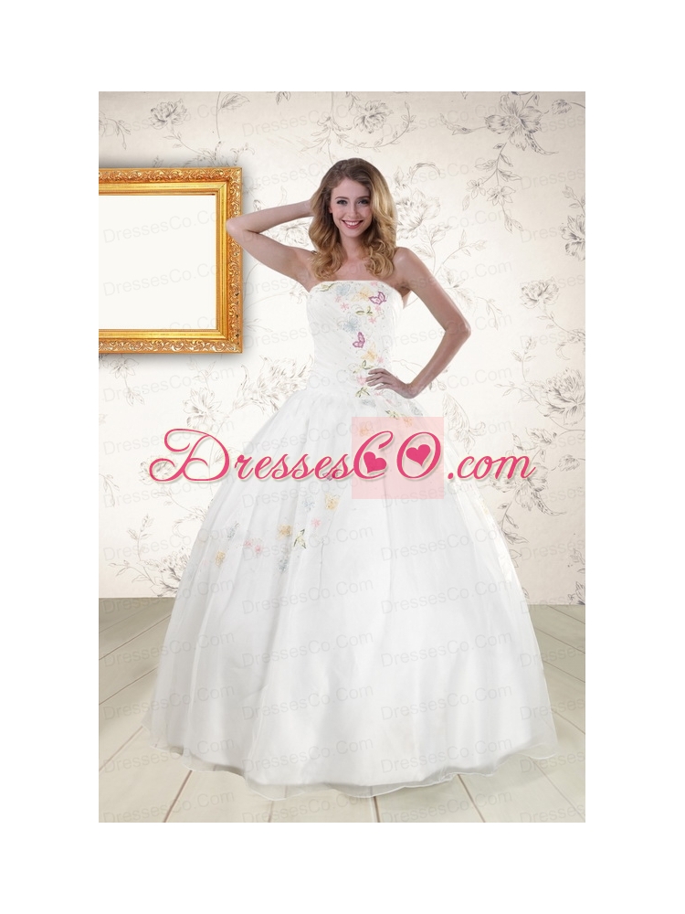 Classic White Strapless Embroidery  Quinceanera   Dresses