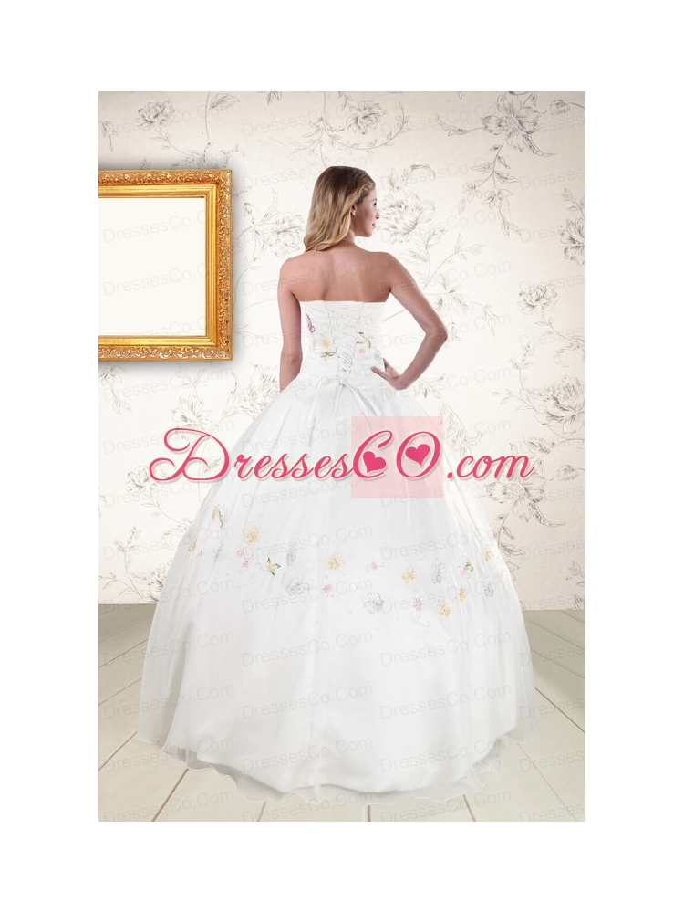 Classic White Strapless Embroidery  Quinceanera   Dresses