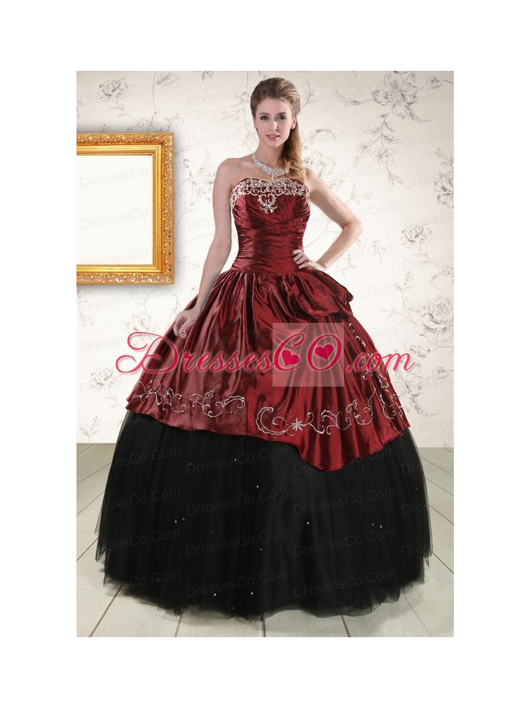 Colorful Ball Gown Embroidery  Quinceanera   Dress in Rust Red and Black