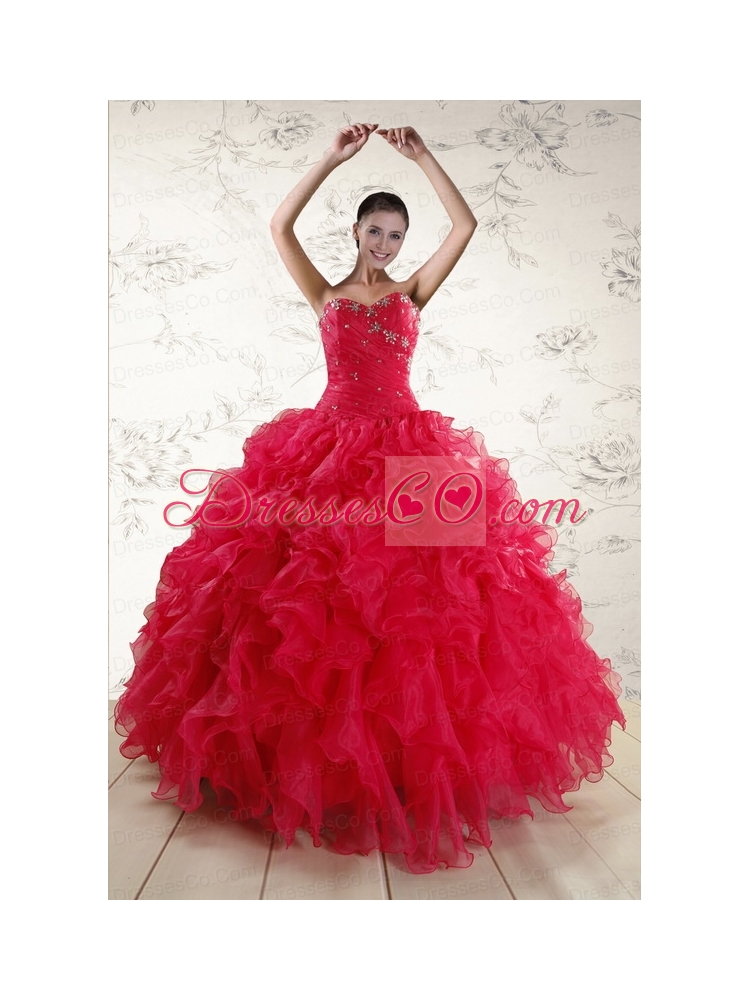 Elegant Beading  Quinceanera Dress in   Coral Red