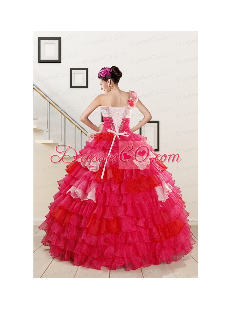 Puffy Beading Elegant Quinceanera Dress with One   Shoulder for