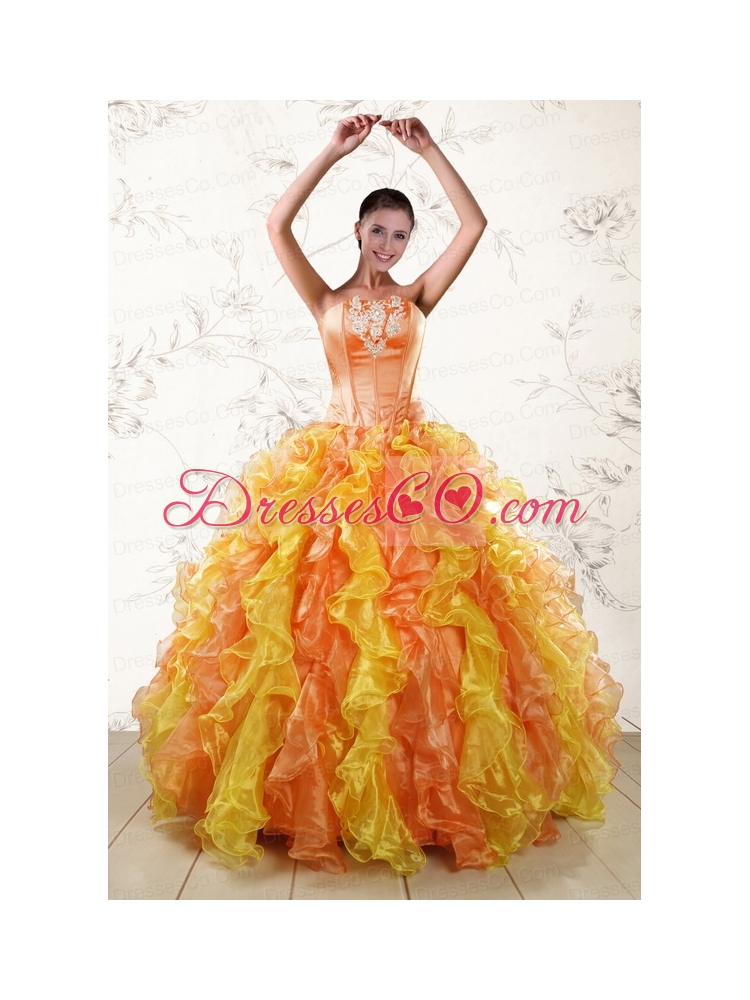 Puffy Colorful  Quinceanera Dress with Appliques   and Ruffles