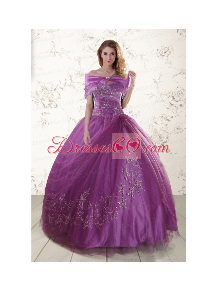 Purple Appliques  Classic Quinceanera   Dress with Embroidery