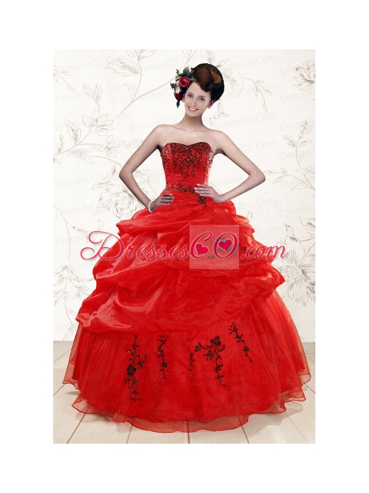 Red Classic Quinceanera DressWith   Applique for