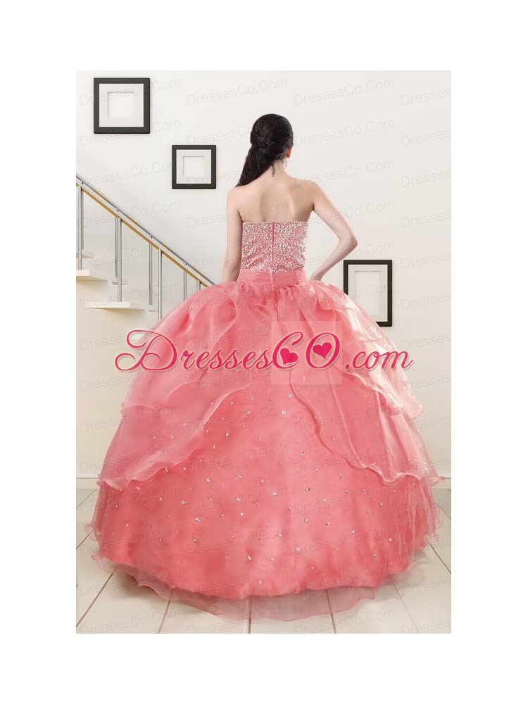 Watermelon Beading Appliques Ball Gown   Classic Quinceanera Dresses
