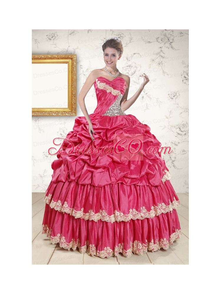Latest Appliques Quinceanera Dress in Coral   Red