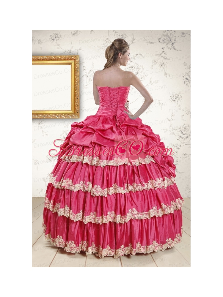 Latest Appliques Quinceanera Dress in Coral   Red
