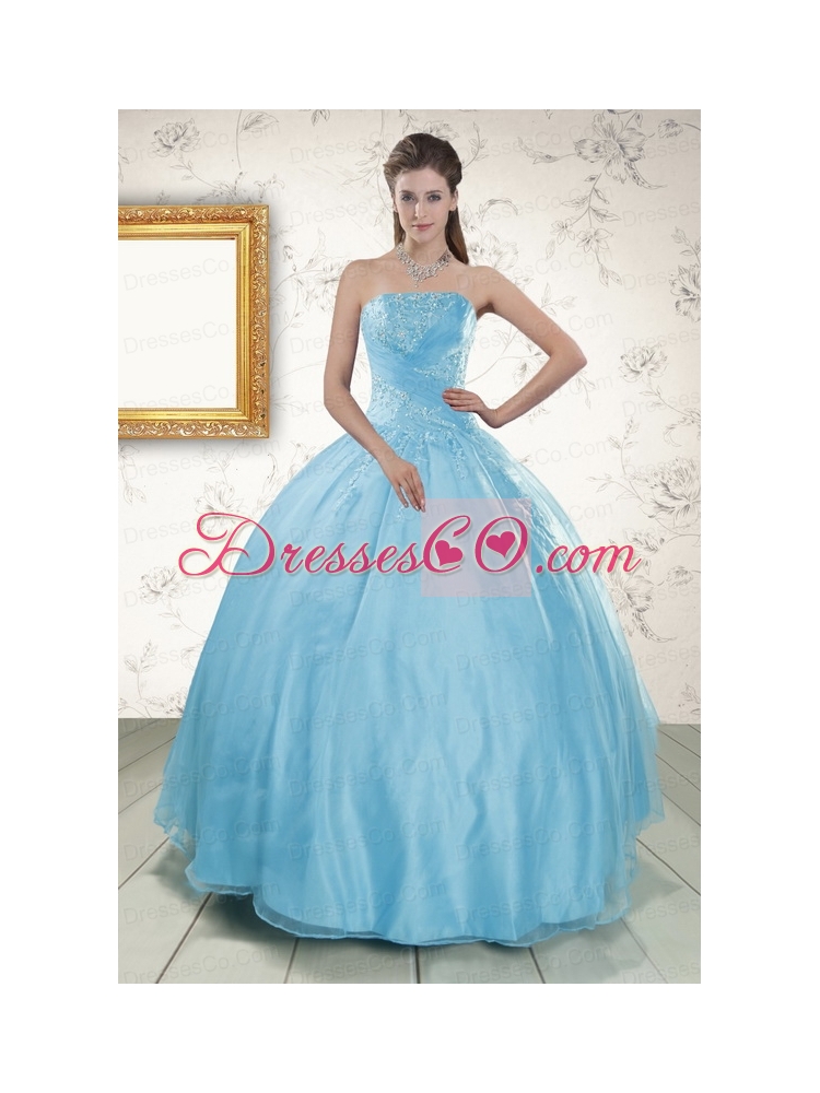 Latest Baby Blue Strapless Quinceanera Dress   with Beading