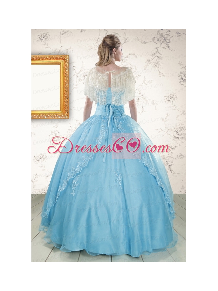 Latest Baby Blue Strapless Quinceanera Dress   with Beading