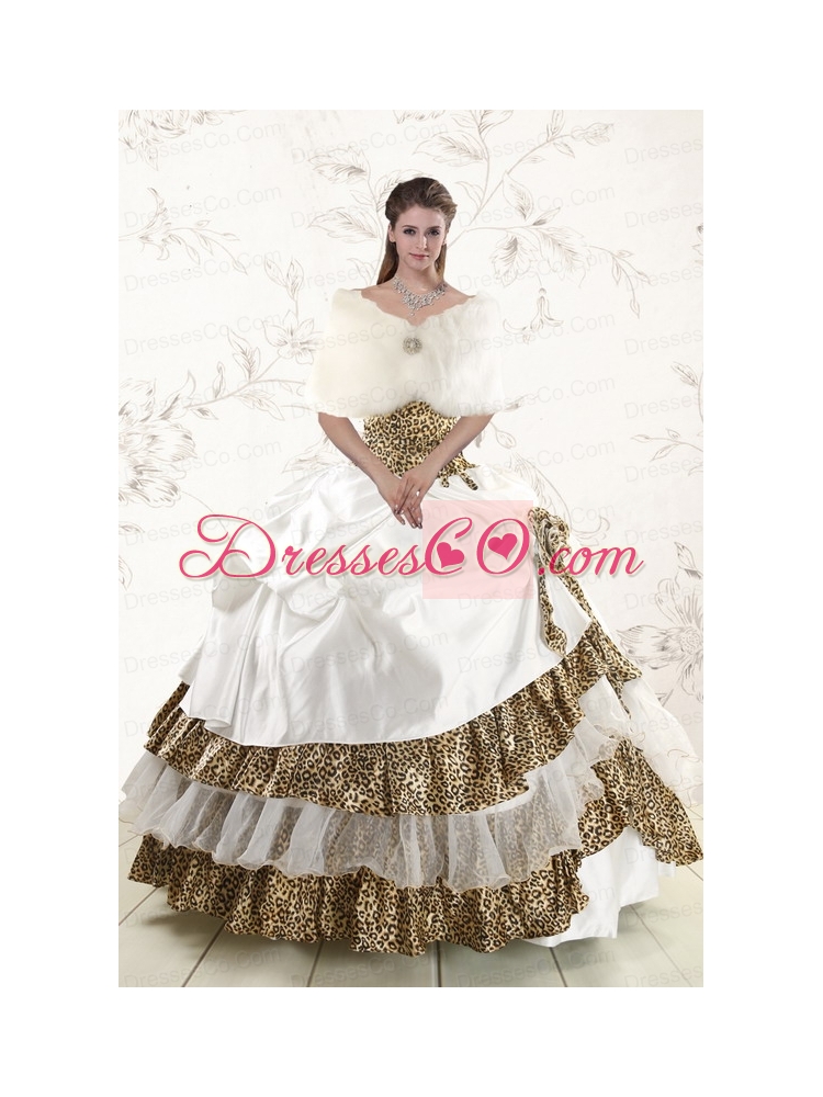 Latest Strapless Leopard Quinceanera Dress  with Hand Made Flower