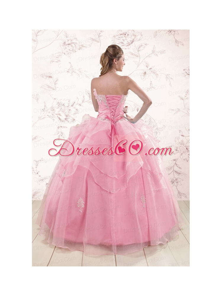 Elegant Appliques Baby Pink Dress Quinceanera