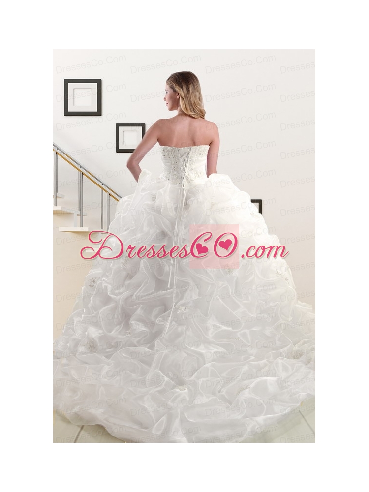 Elegant Appliques White Brush Train Quinceanera   Dress with Appliques and Pick Ups